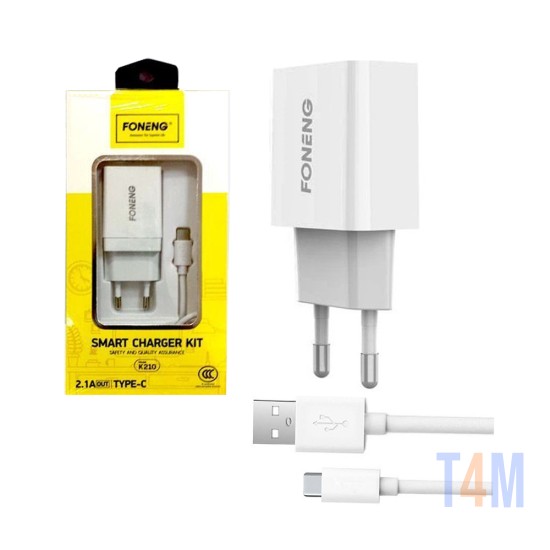 Foneng Charger K210 with Type C Cable 2.1A White